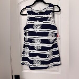 Lands' End Navy and White Palm Print High-neck Tankini Top